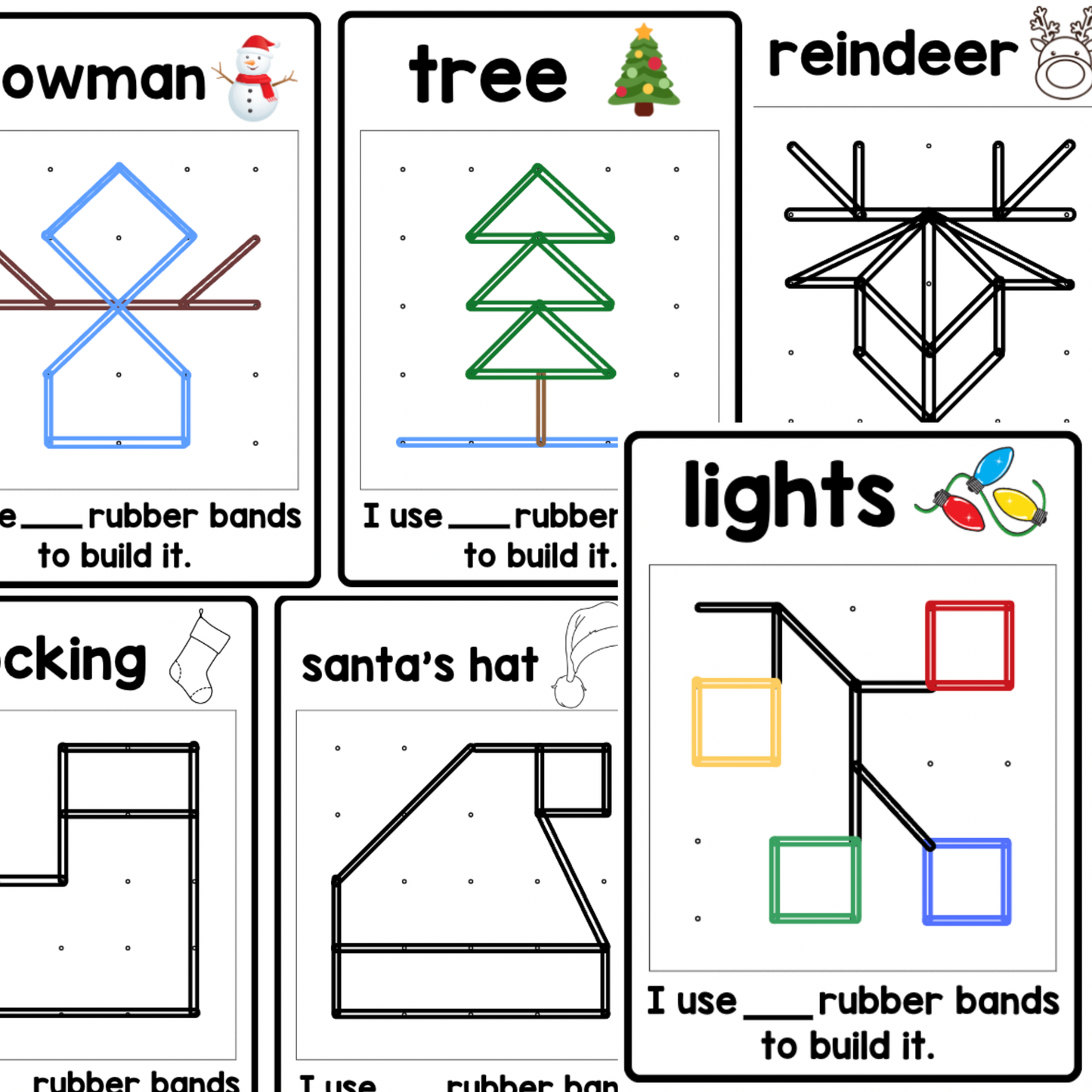 Christmas Geoboard Task Cards. English Version | Fine Motor & Math Activity.