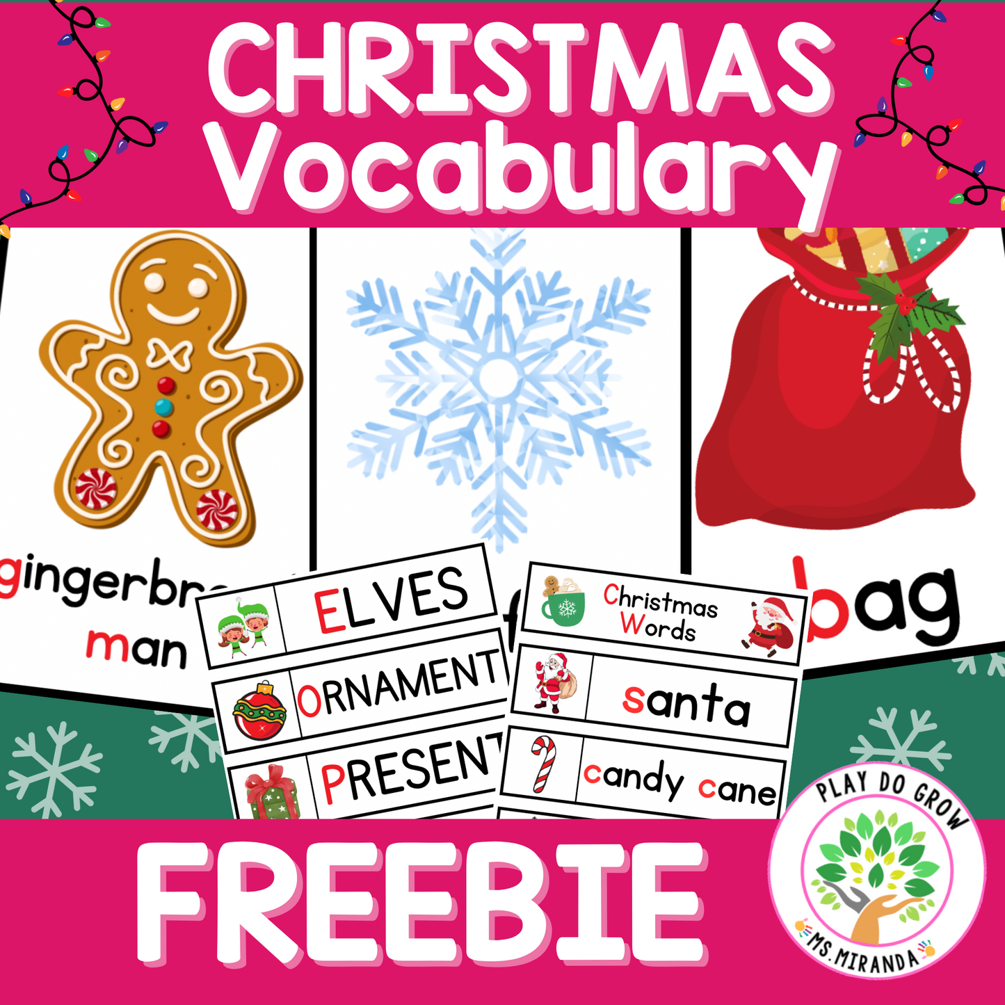 Christmas Vocabulary Word Cards | FREE Literacy Resource. English Version