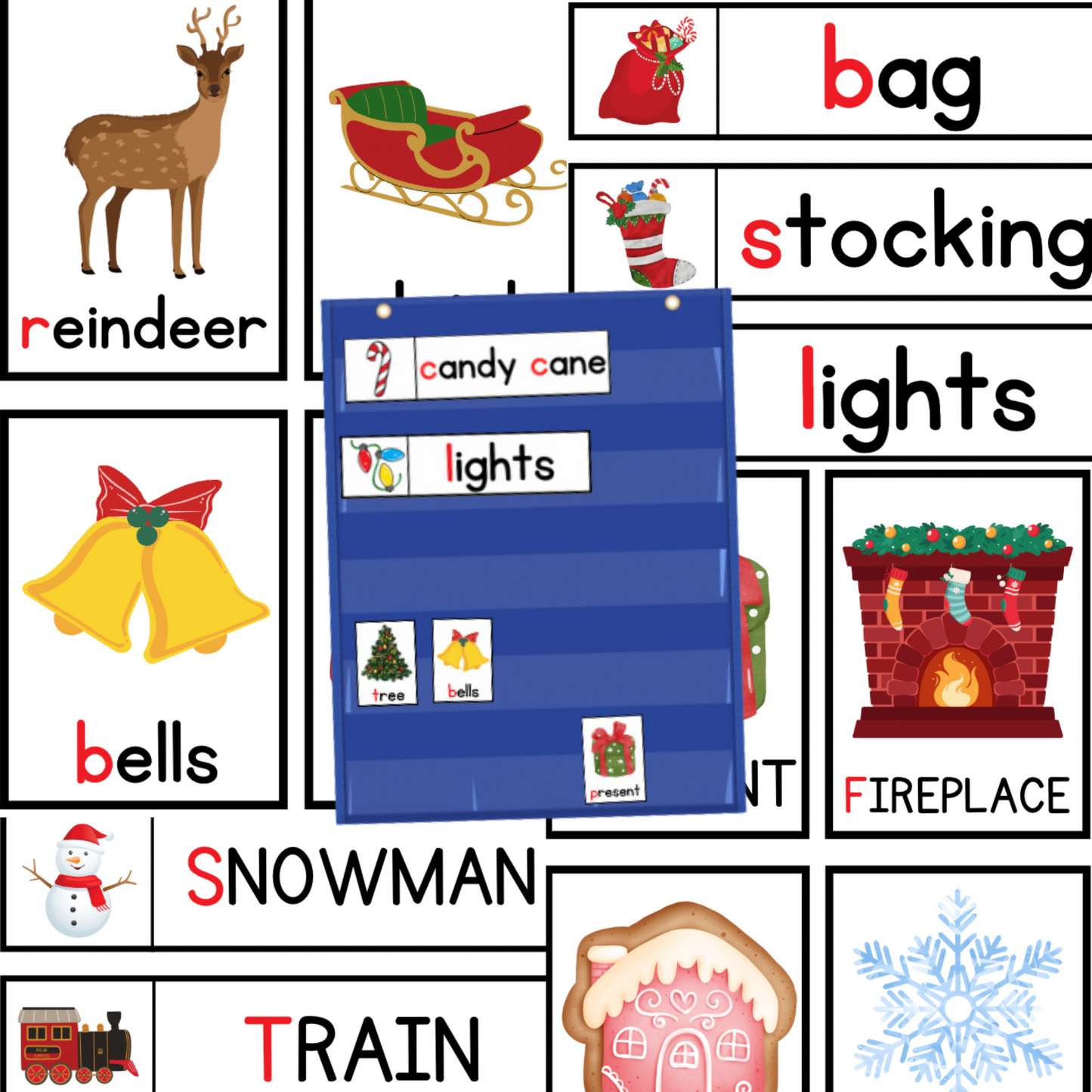 Christmas Vocabulary Word Cards | FREE Literacy Resource. English Version