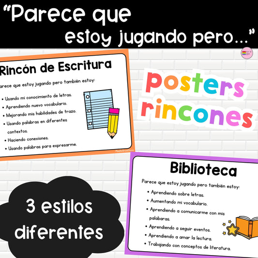 Pósters Rincones del Aula Preescolar y Primaria "Parece que juego pero..."