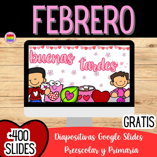 Gratis Febrero Google DIapositivas | Preescolar y Primaria | Lectura y Números