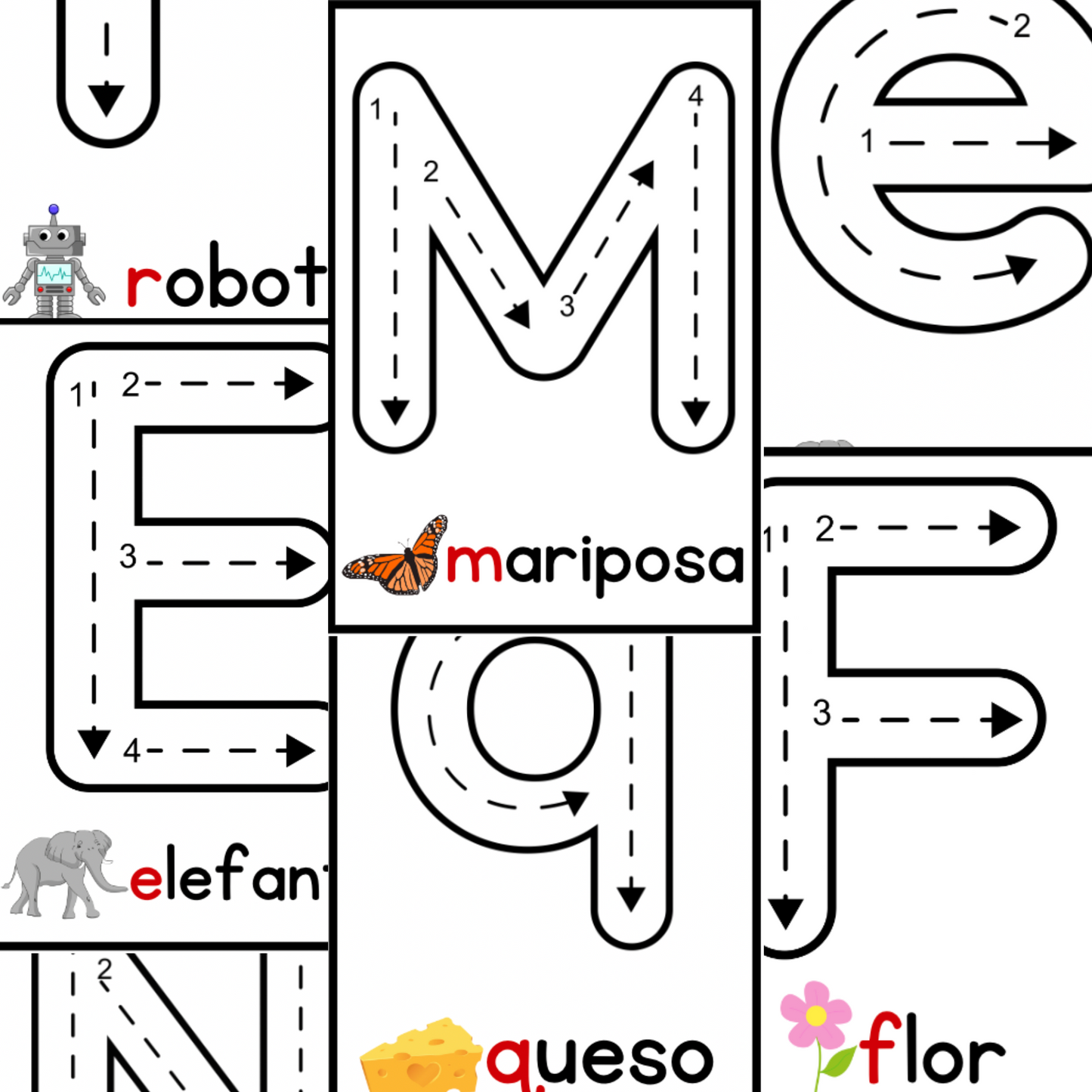 Tarjetas para trazo A-Z
