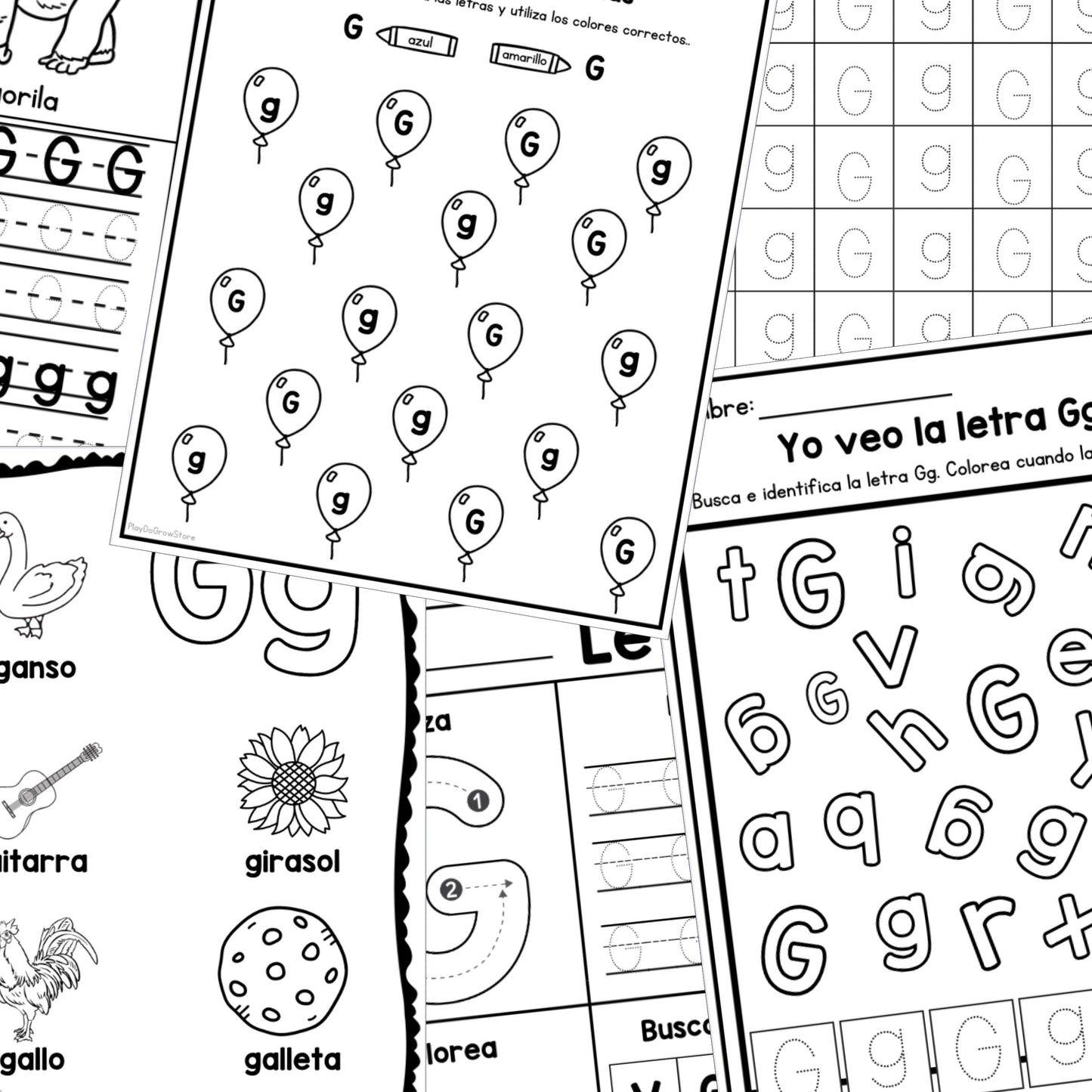 Letra G - Letra de la Semana. 12 Hojas de trabajo | PreK & Kindergarten