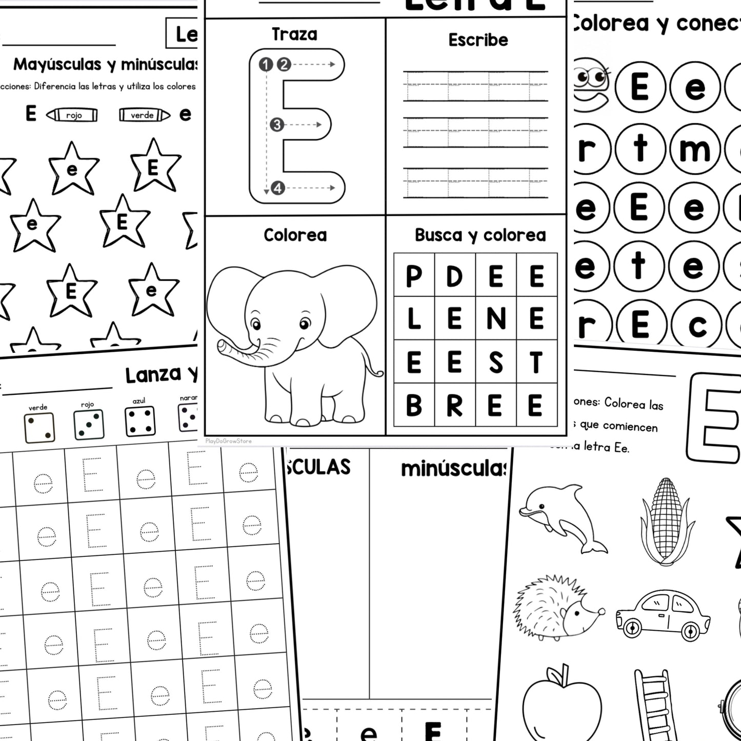 Letra E - Letra de la Semana. 12 Hojas de trabajo | PreK & Kindergarten