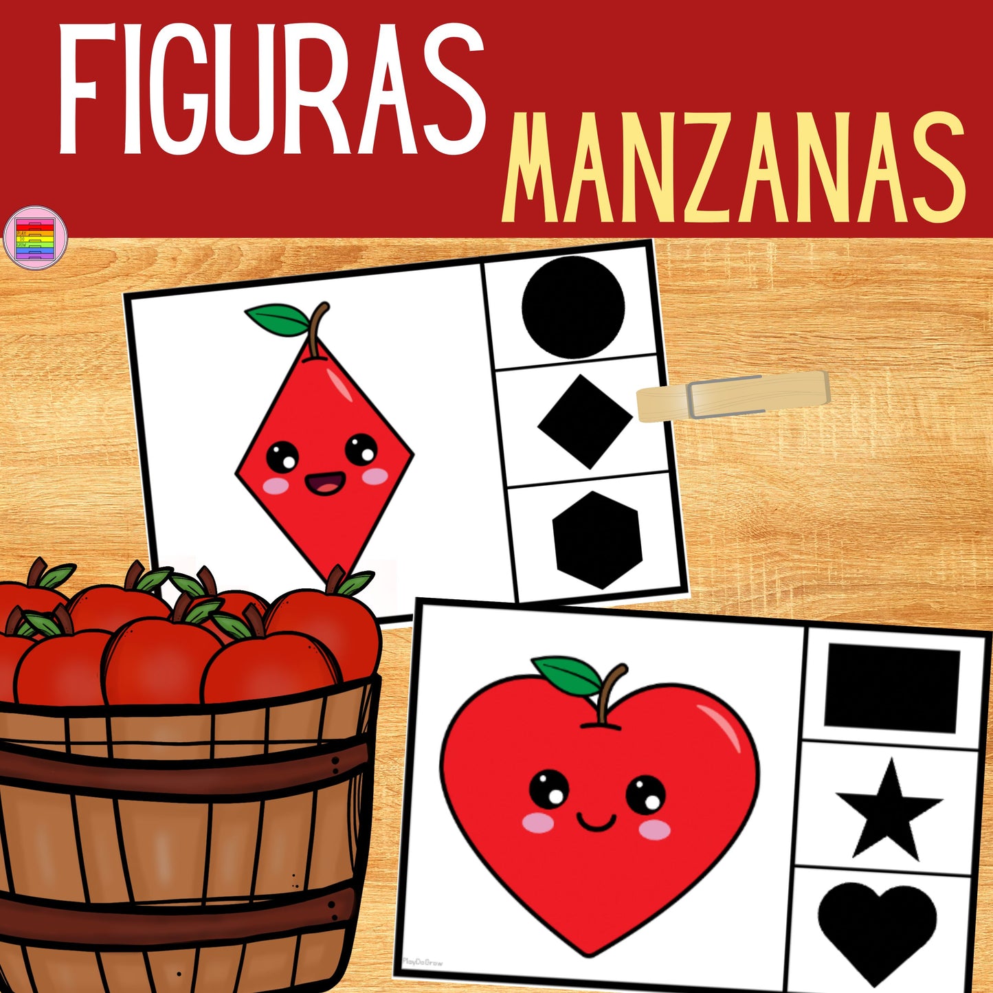Tarjetas de Figuras Manzanas | Juego de Geometría. Preescolar y Primaria