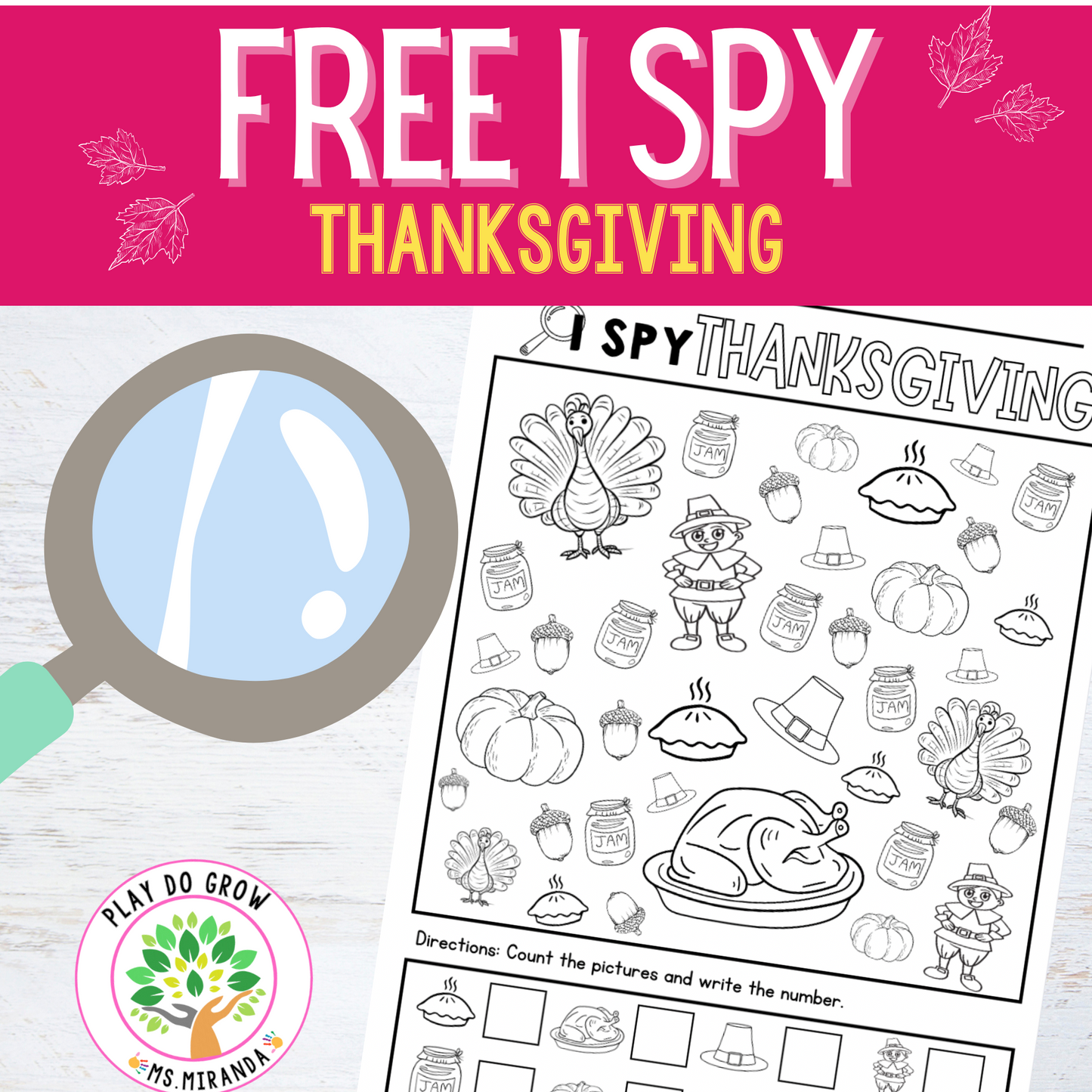 Thanksgiving FREE I spy Worksheet | Math & Cognitive Activity