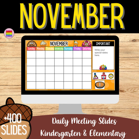 November +400 Google Slides. Thanksgiving Theme. PreK,Kindergarten & Elementary