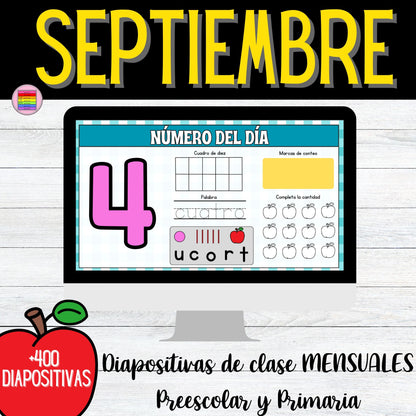 Septiembre Diapositivas Mensuales 400+ Google Slides | Preescolar y Primaria.