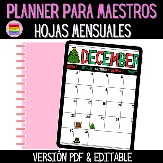 Planner Mensual para Maestros | PDF & Editable