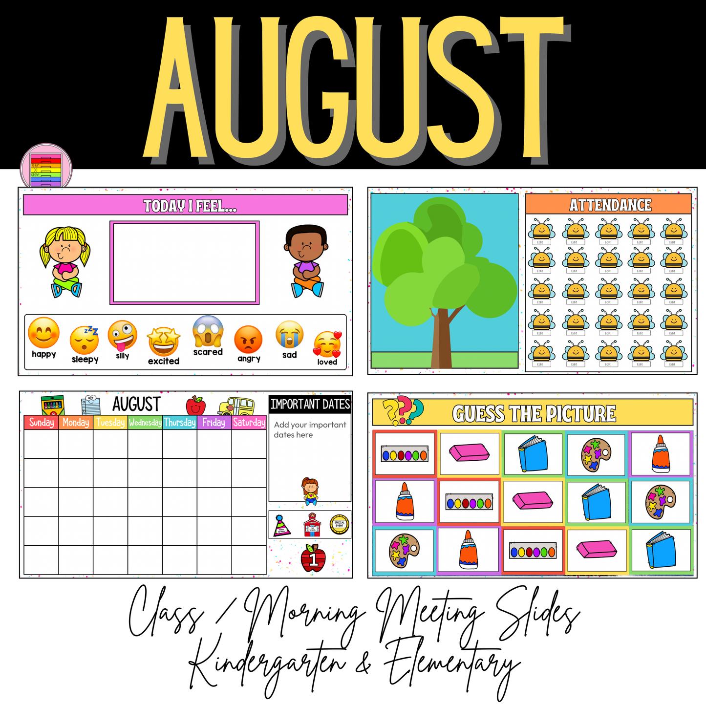 FREE August Slides Class Meeting Google Slide | PreK, Kindergarten & Elementary