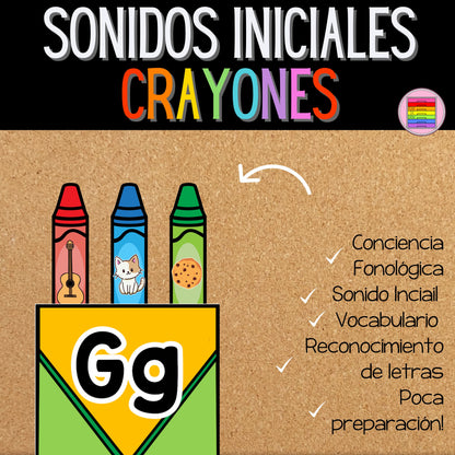 Juego de Sonidos Iniciales. Cajas de crayones. Regreso a Clases | Preescolar y Primaria