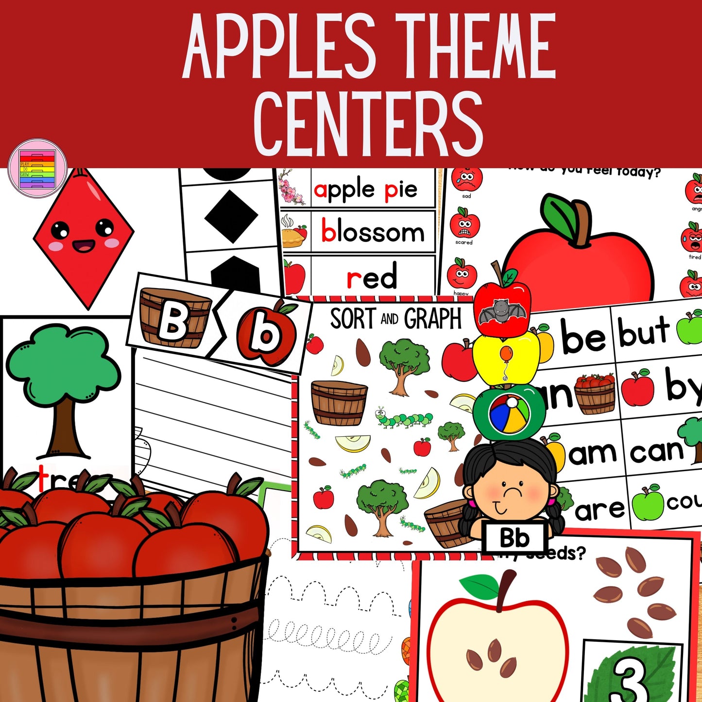 Apples Theme Centers Math & Literacy Games | PreK,Kindergarten & Elementary