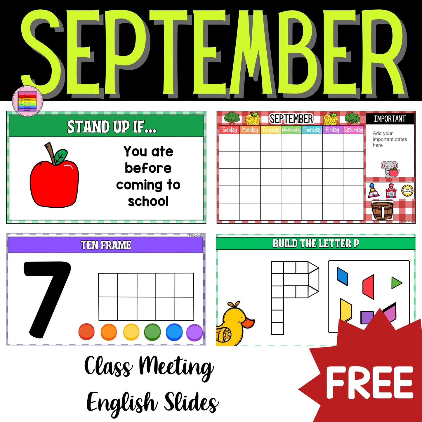 FREE September Slides Class Meeting Interactive Board | PreK, Kindergarten & Elementary