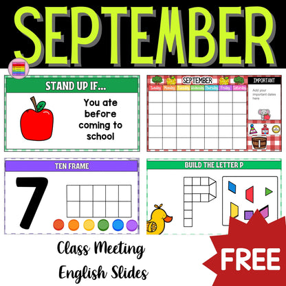 FREE September Slides Class Meeting Interactive Board | PreK, Kindergarten & Elementary