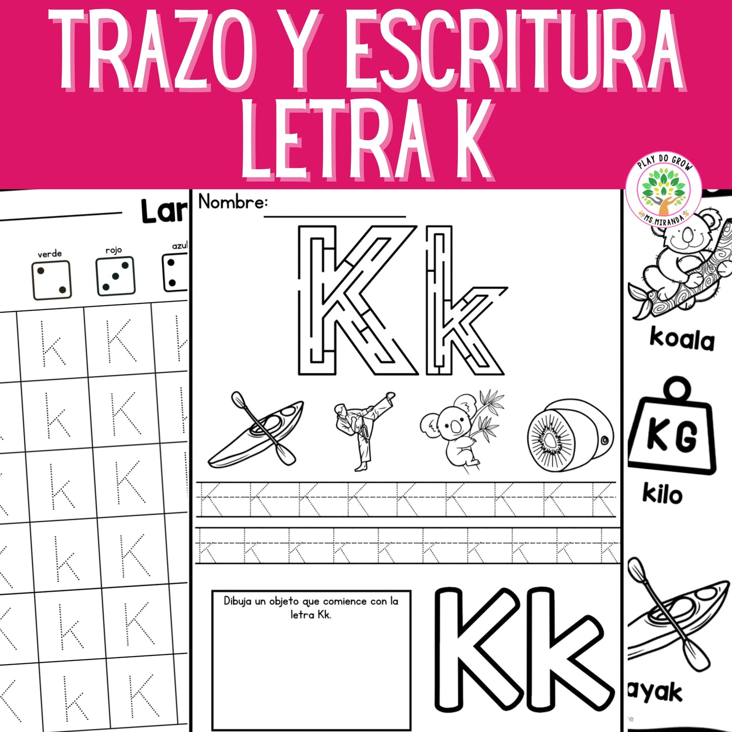 Letra K - Letra de la Semana. 12 Hojas de trabajo | Preescolar y Primaria