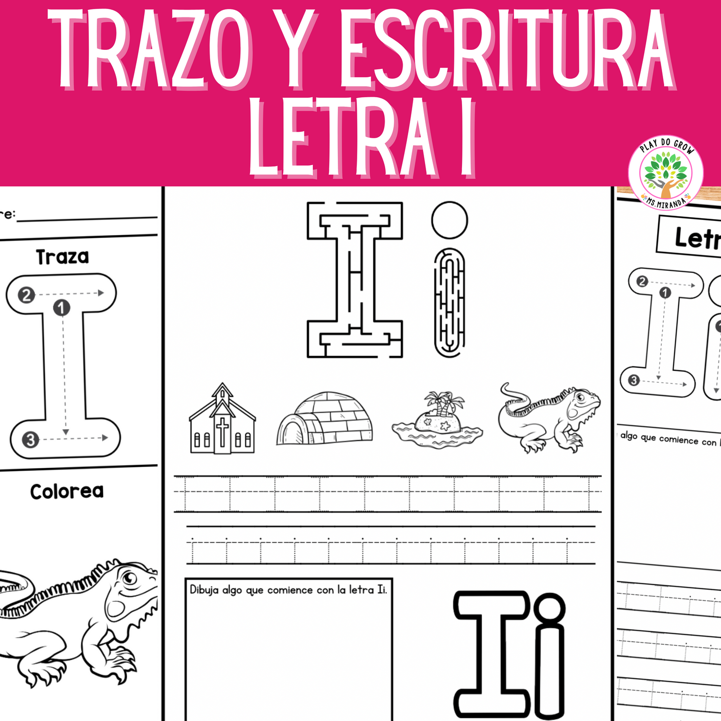 Letra I - Letra de la Semana. 12 Hojas de trabajo | Preescolar y Primaria