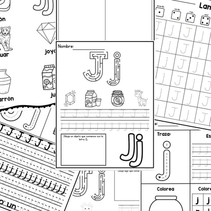 Letra J - Letra de la Semana. 12 Hojas de trabajo | Preescolar y Primaria