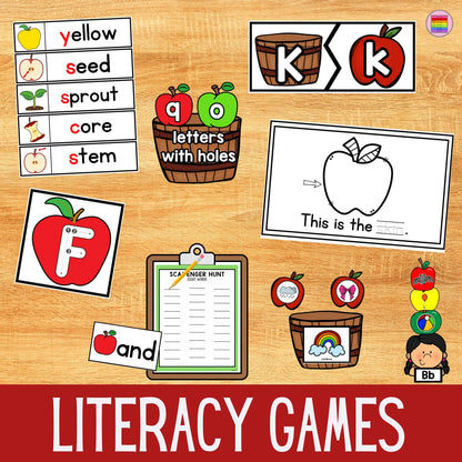 Apples Theme Centers Math & Literacy Games | PreK,Kindergarten & Elementary