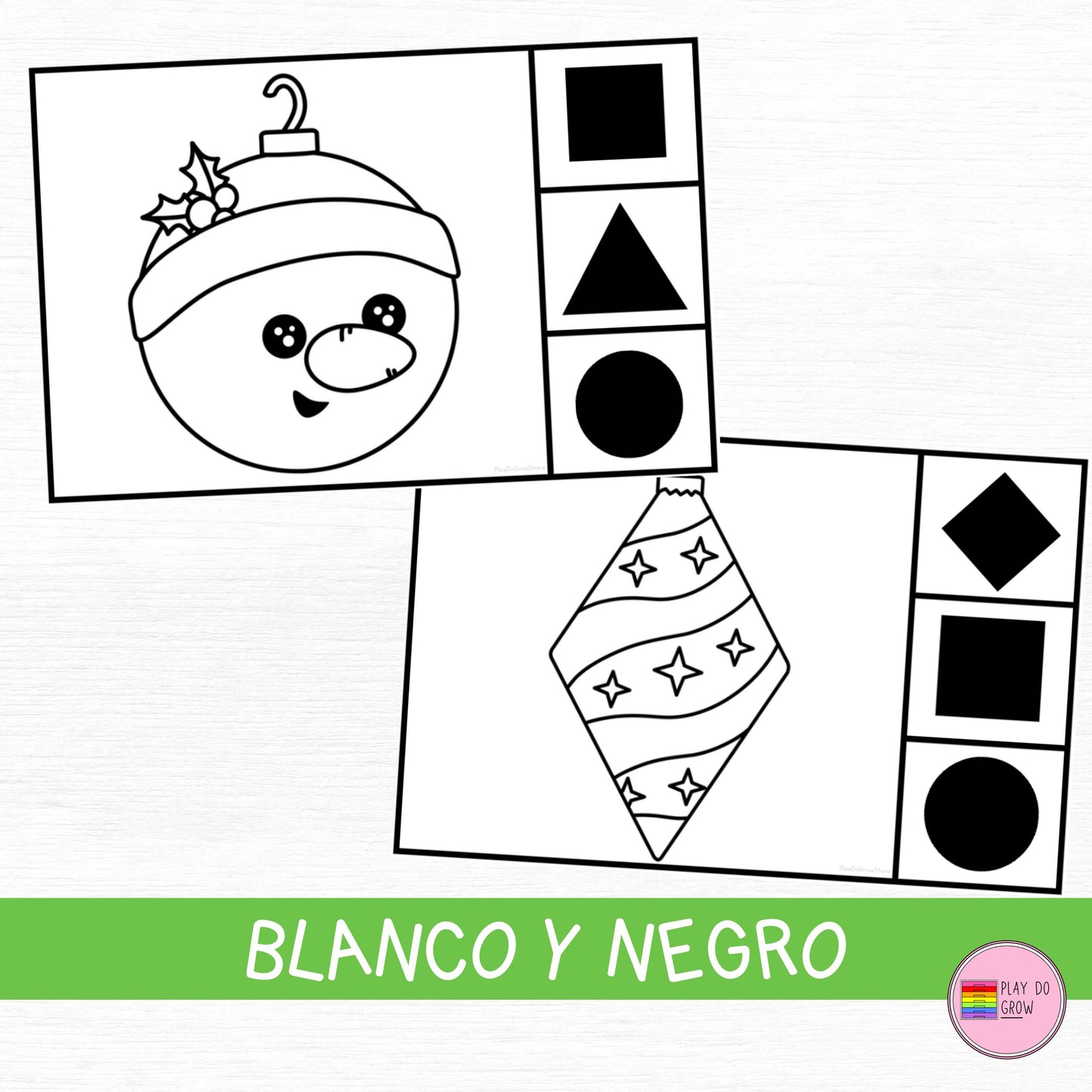 Figuras 2D Tarjetas para Pinzas. Temática Navideña | Preescolar y Primaria. Juego Geometría