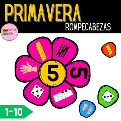 Rompecabezas Primavera Números 1-10. Matemáticas Preescolar. Juego Didáctico