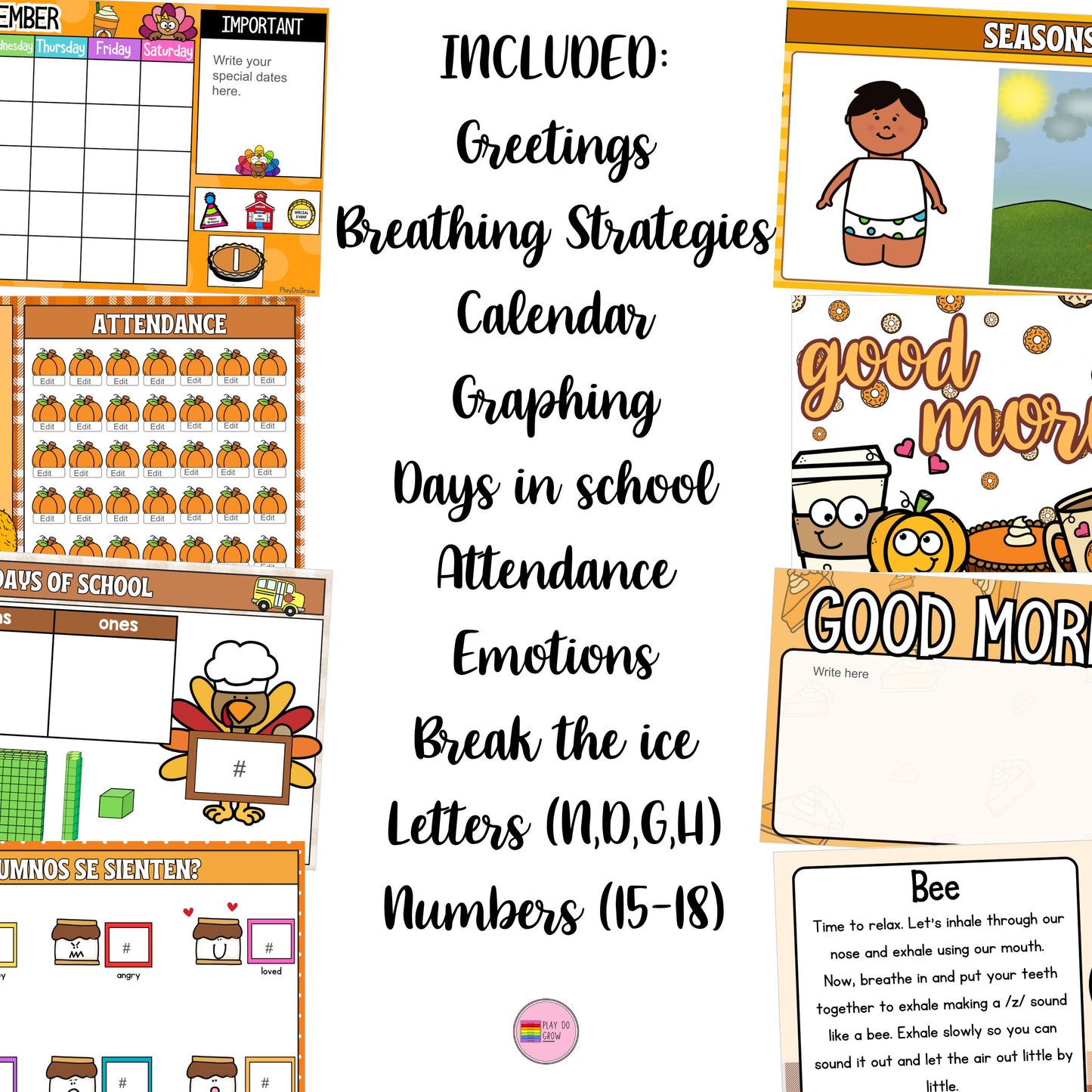 November +400 Google Slides. Thanksgiving Theme. PreK,Kindergarten & Elementary