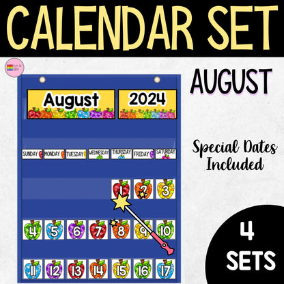 August Calendar Set Pocket Chart Cards | PreK, Kindergarten & Elementary