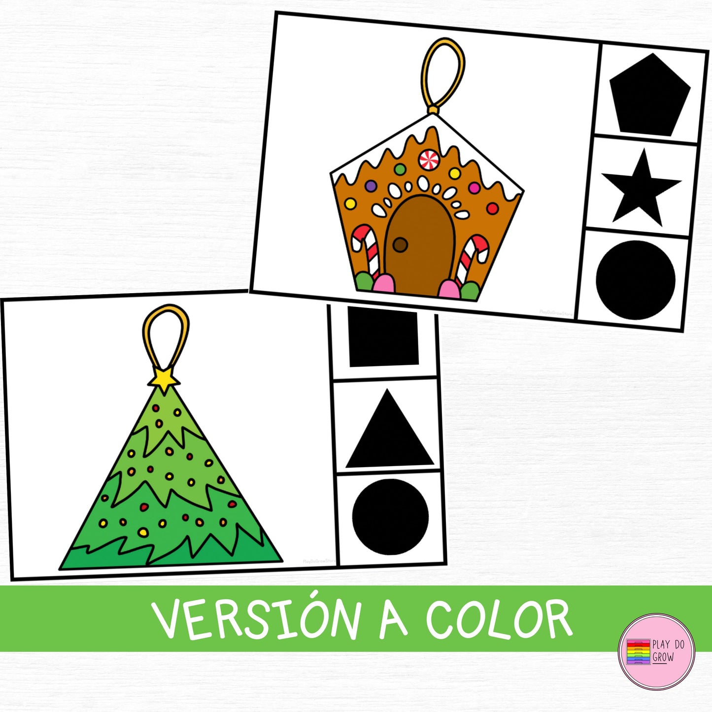 Figuras 2D Tarjetas para Pinzas. Temática Navideña | Preescolar y Primaria. Juego Geometría