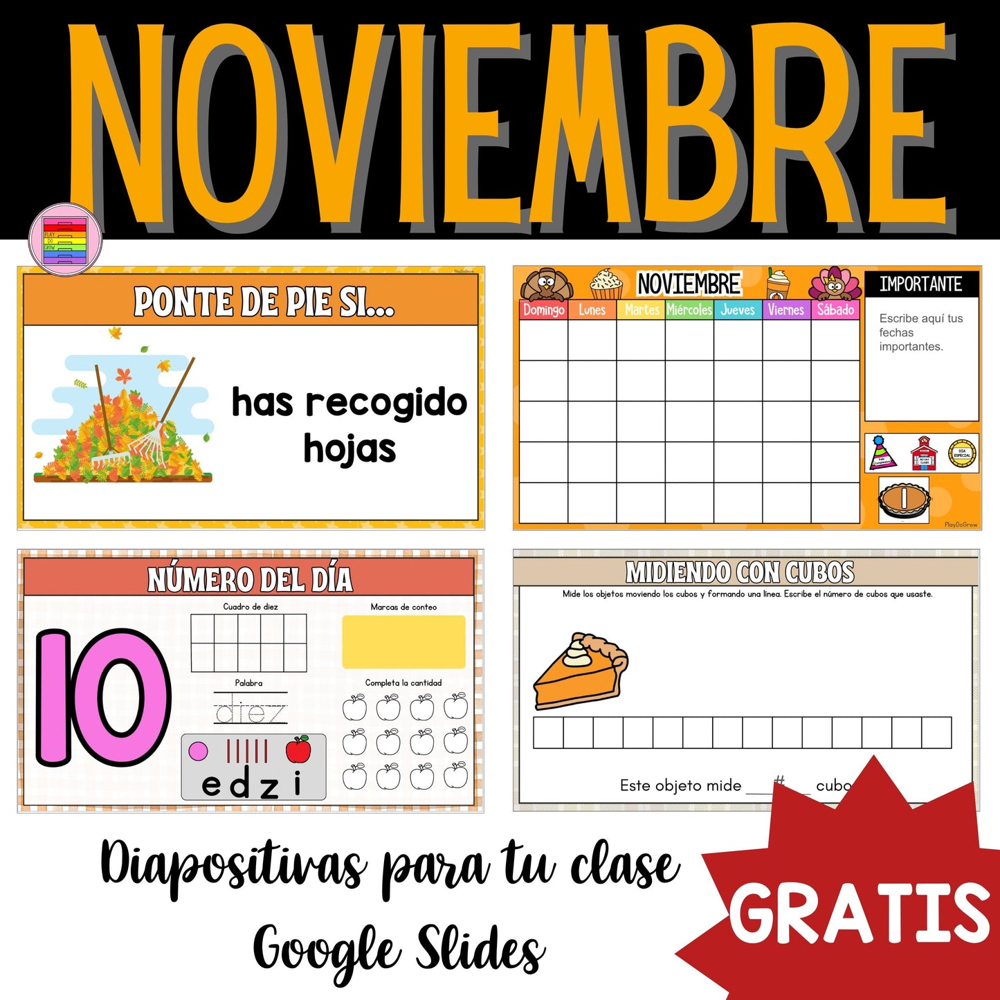 GRATIS Noviembre Diapositivas Google Slides. Preescolar y Primaria. Pizarrón Interactivo