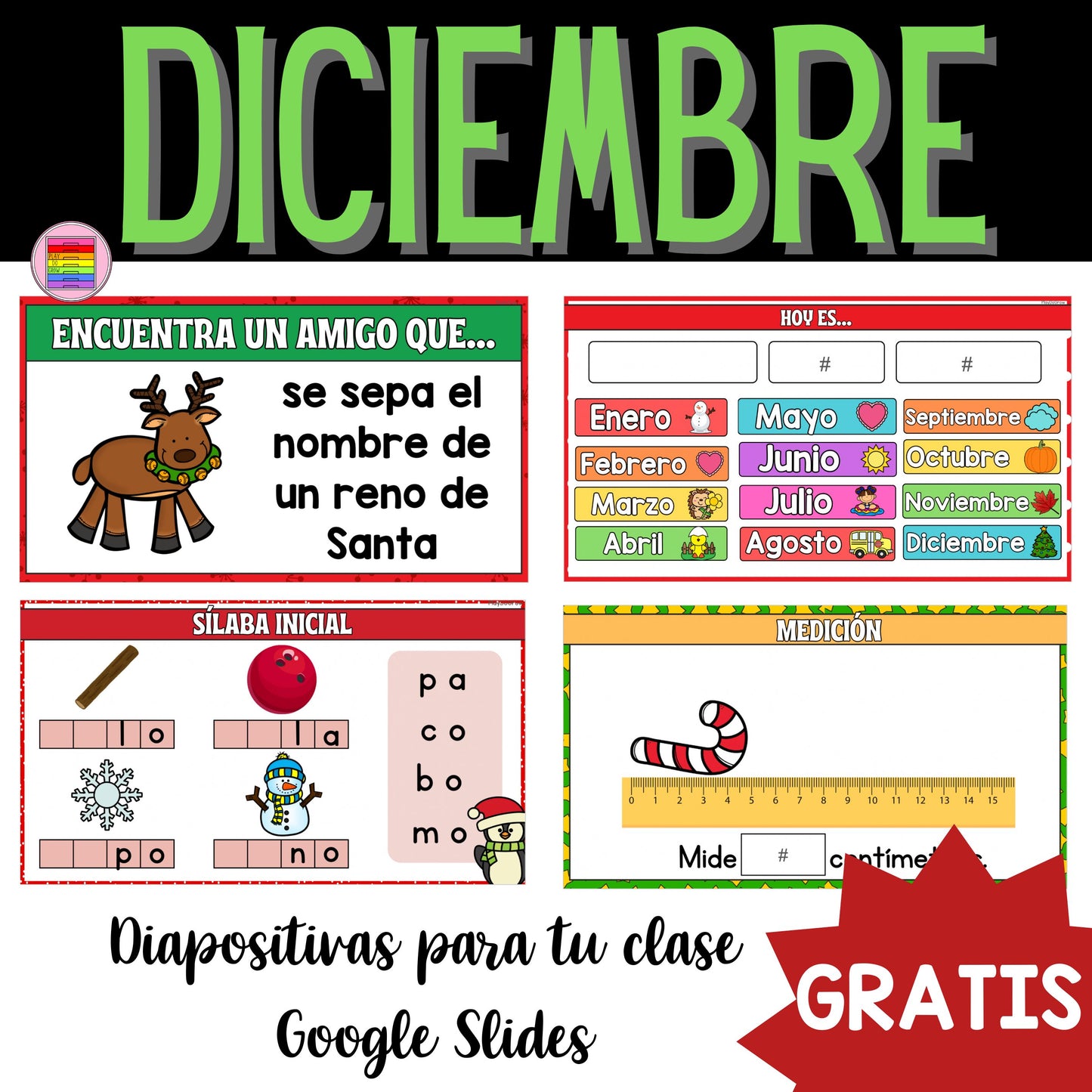 GRATIS Diciembre Diapositivas Google Slides. Temática Navideña | Preescolar y Primaria