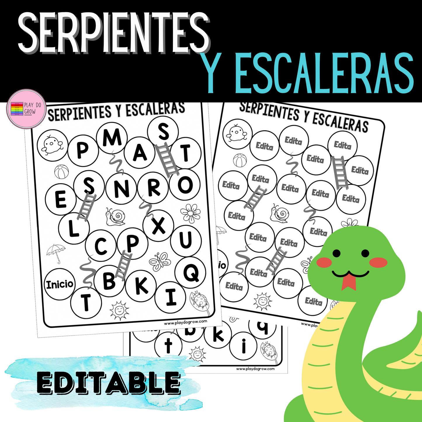 Serpientes y Escaleras Alfabeto Editable | Preescolar y Primaria