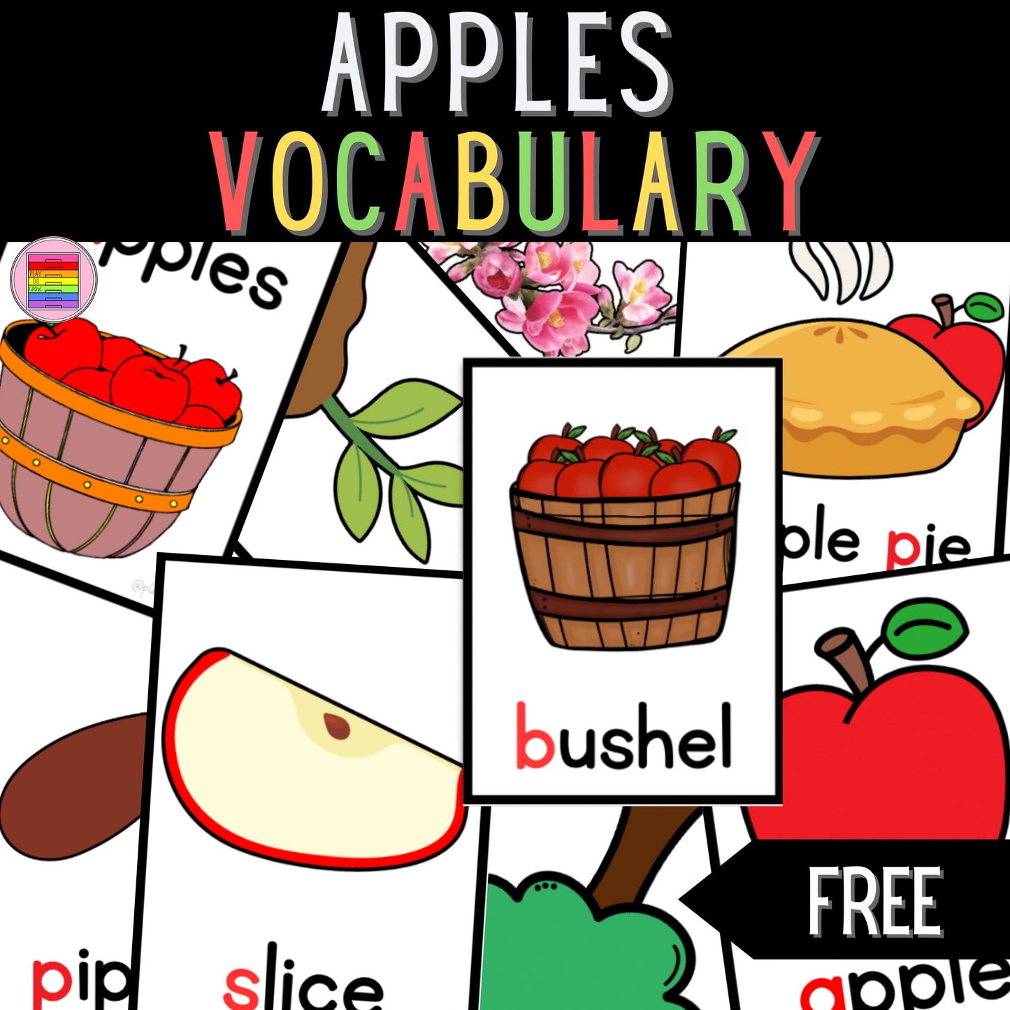 FREE Apples Theme Vocabulary Word Cards. September Writing Center | PreK,K&Elementary