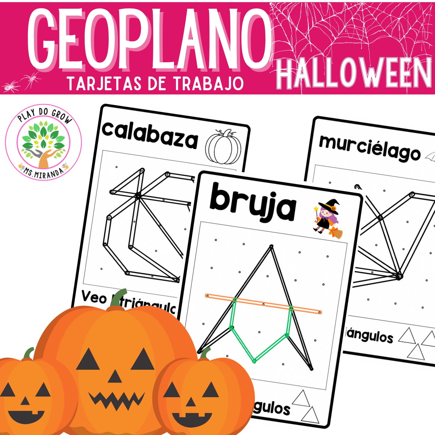 Halloween Geoplano Tarjetas de trabajo | Versión Español