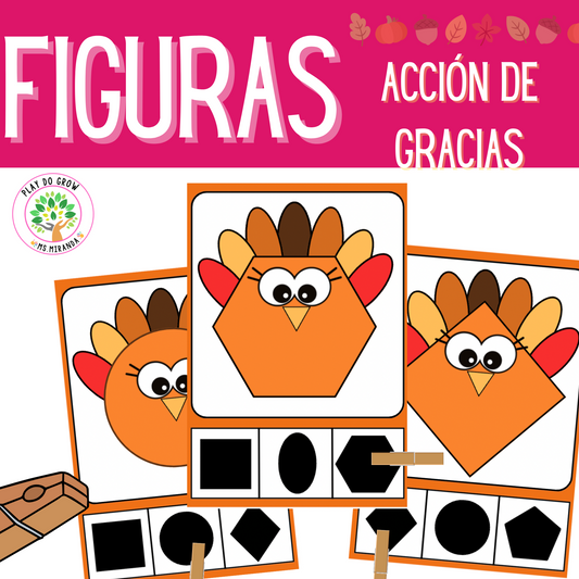 Figuras 2D Tarjetas para identificar | Acción de gracias