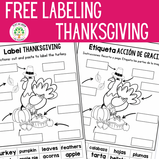 Thanksgiving Labeling | Etiquetas de escritura. Acción de gracias. Spanish & English Version