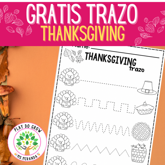 Thanksgiving Trazo Gratis Versión Español | Actividad para escritura y habilidades motoras