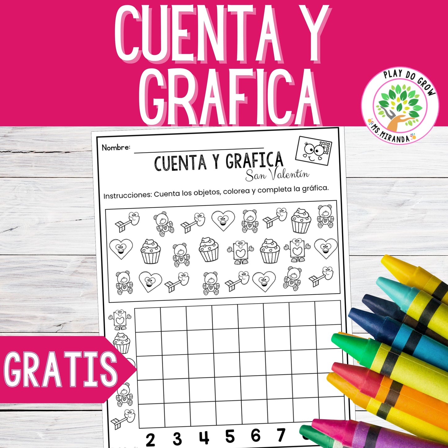 GRATIS Cuenta y Grafica San Valentín | Matemáticas & Ed. Bilingüe