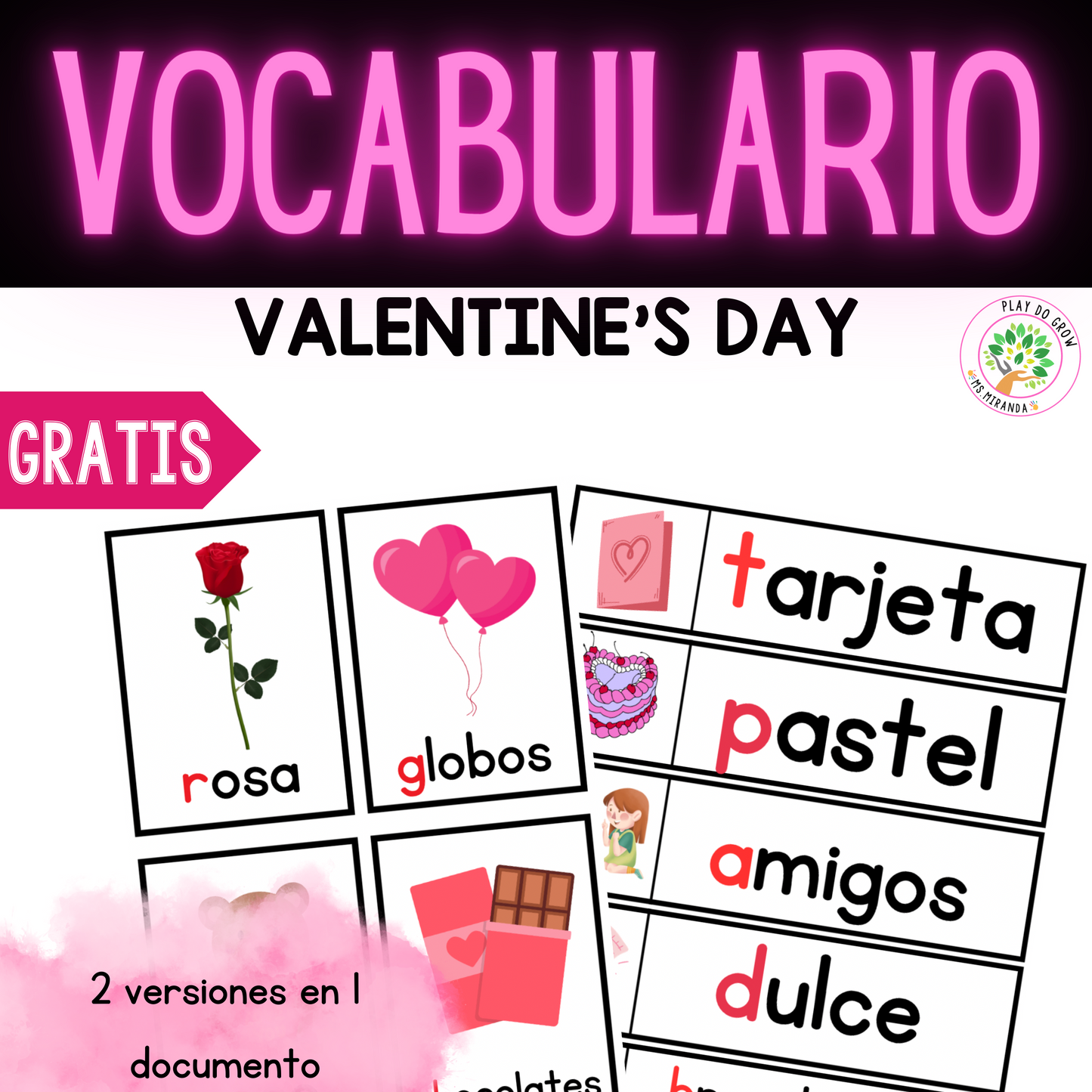 GRATIS Vocabulario San Valentín | Actividad de Escritura y Lenguaje