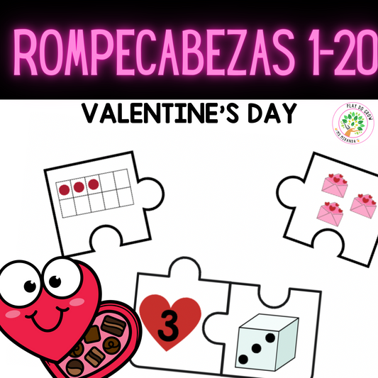 San Valentín Rompecabezas Números 1-20 | Matemáticas para preescolar