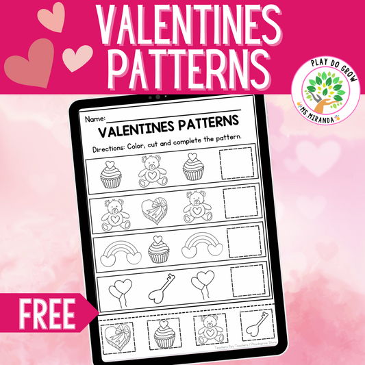 FREE Valentines Patterns Activity | Math & Motor Skills Activity. Cut & Paste