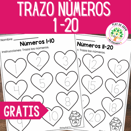 GRATIS Trazo de Números. San Valentín. 1-20