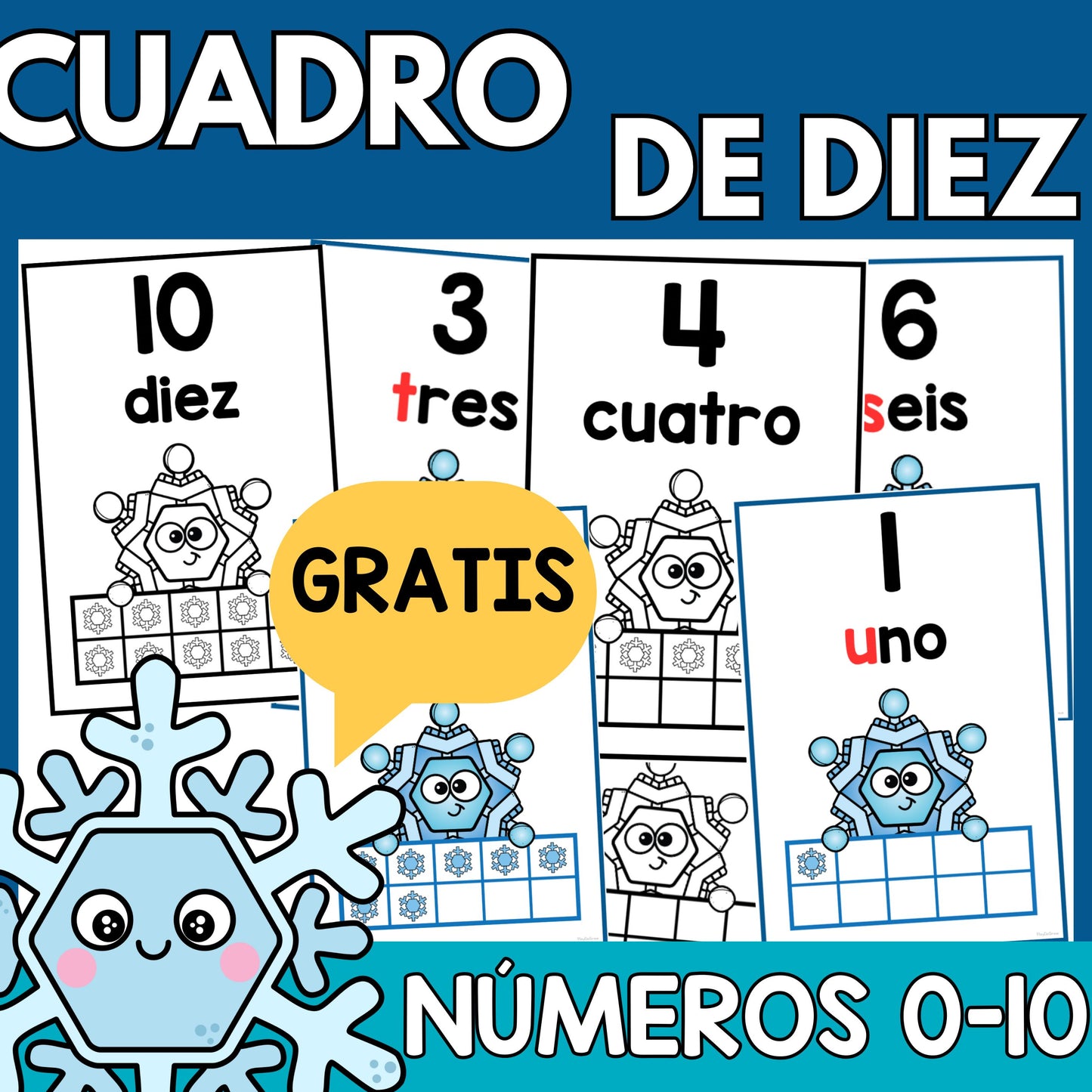 GRATIS Tarjetas Cuadro de Diez Temática Invierno 0-10 | Preescolar y Primaria