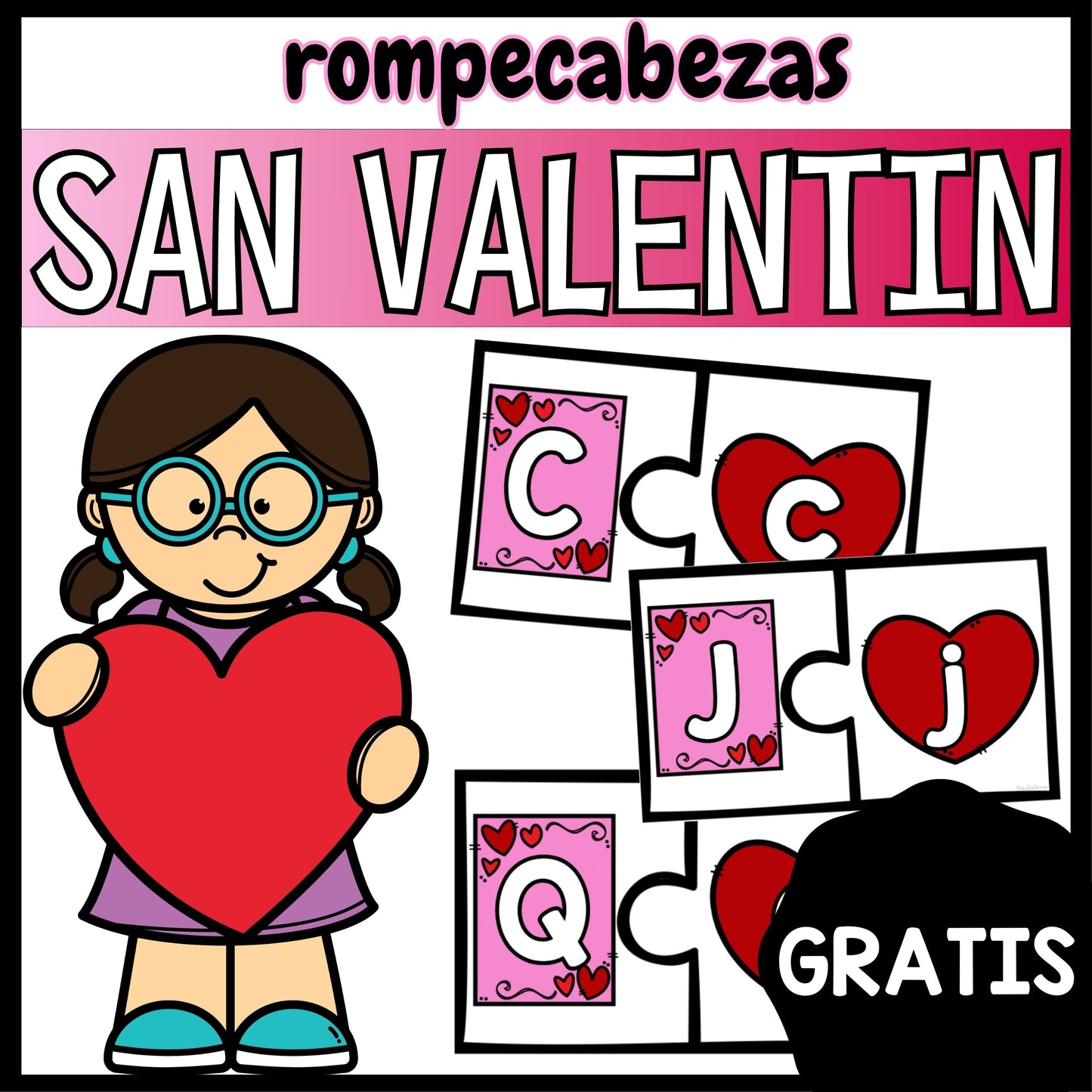 GRATIS San Valentin. Rompecabezas de Letras. Preescolar y Primaria