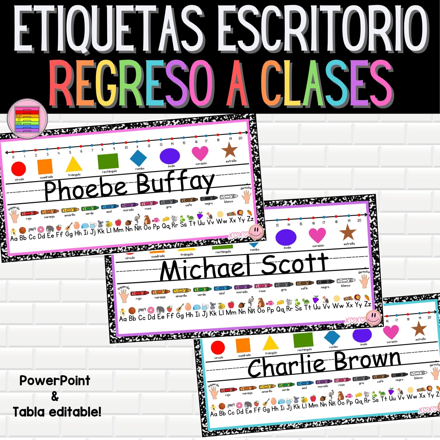 Etiquetas Escritorio Editable. Colección Libreta. Regreso a Clases | Decoración del Aula