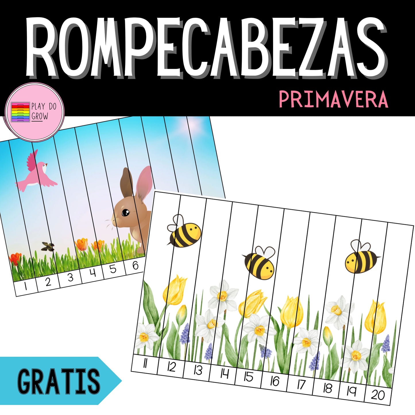 GRATIS Rompecabezas Primavera. Números | Juego para Preescolar