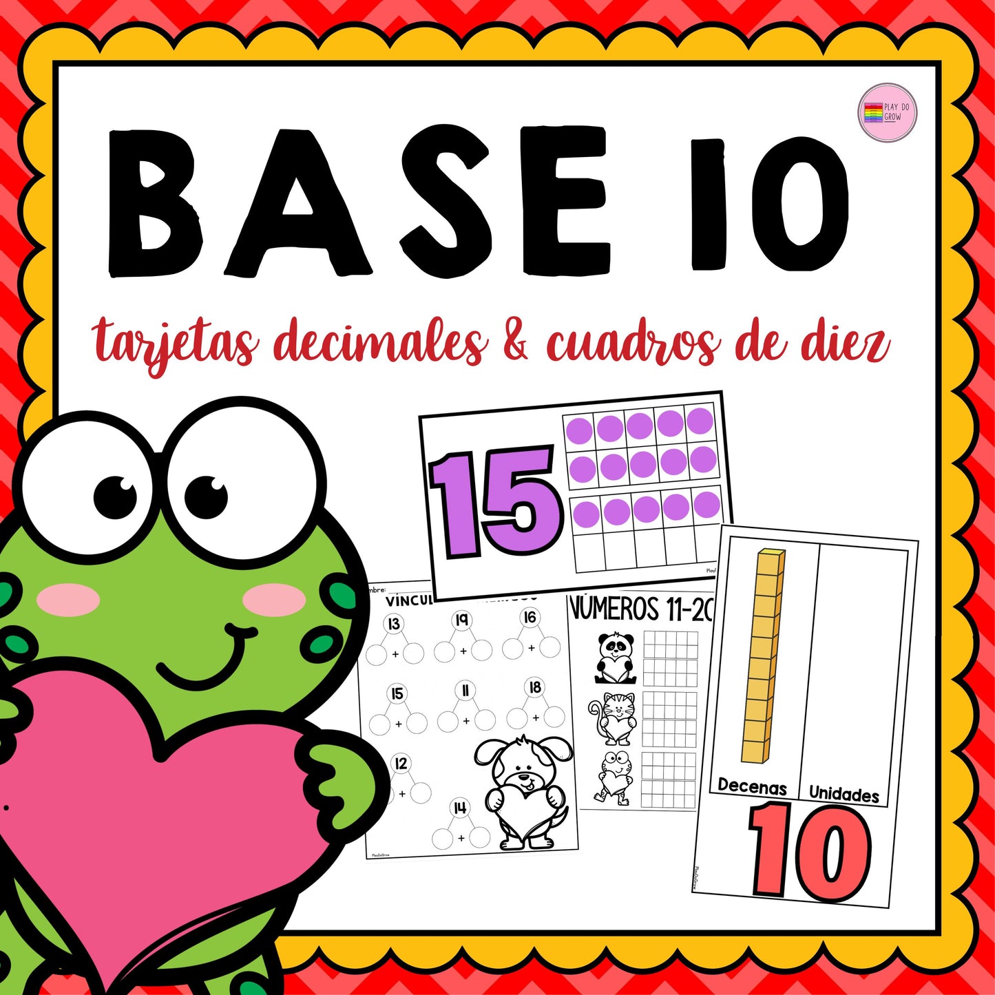 Números 11-20 Tarjetas. Base 10 y Cuadros de Diez.