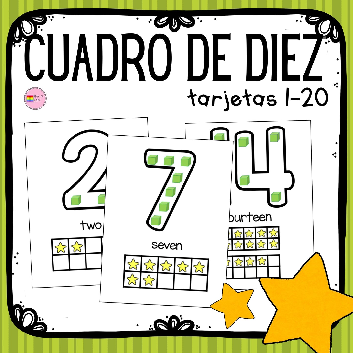 Números Tarjetas 1-20. Cuadro de Diez | Preescolar y Primaria