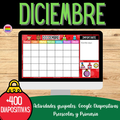 Diciembre Diapositivas. Google Slides. Preescolar y Primaria. Recursos Navidad