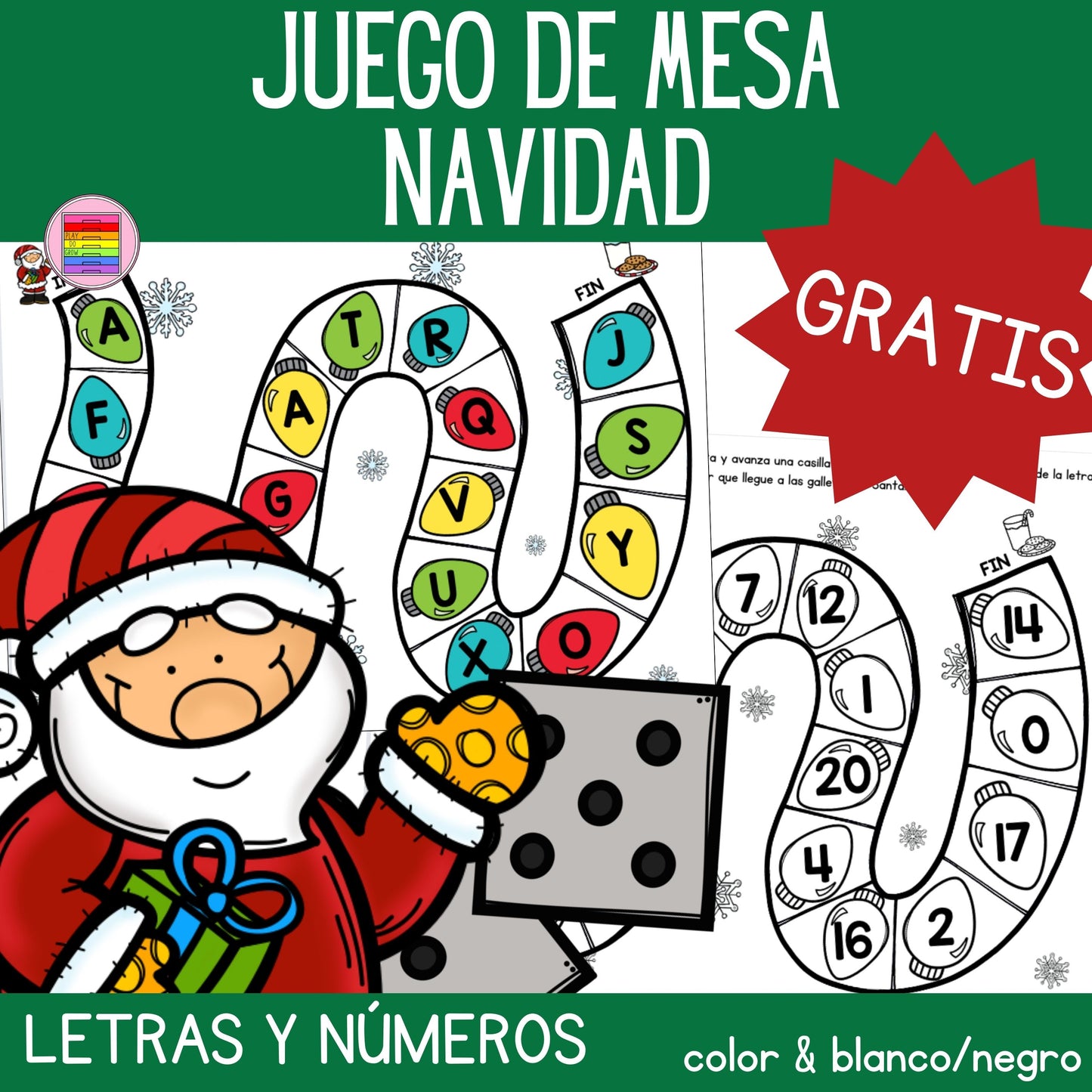 GRATIS Juego de Mesa. Navidad. Números y Letras | Preescolar y Primaria