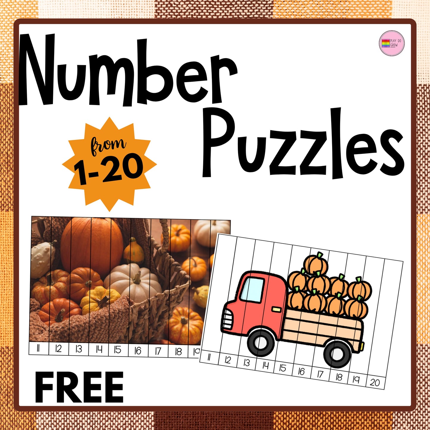 FREE Autumn Number Puzzles 1-20 | Count & Numbers Kindergarten and Elementary