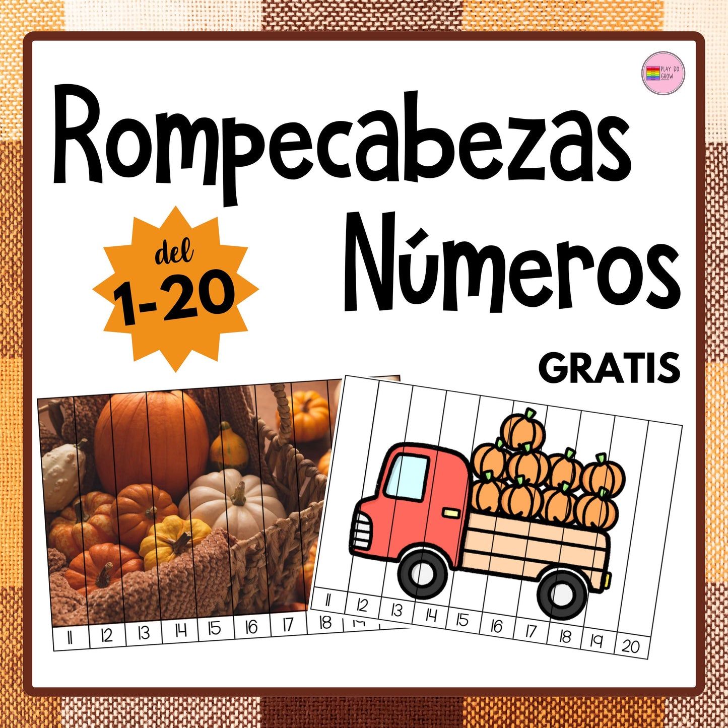 GRATIS Rompecabezas Números 1-20 Otoño | Conteo y Reconocimiento. Preescolar y Primaria